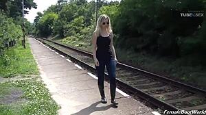 Foot fetish fun on the railway