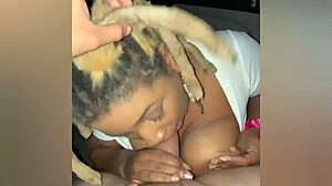 Karibisk babe får sina stora bröst dyrkade och knullade offentligt
