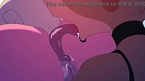 Lesbisk crossdressing och morgonanal lek i animerad video